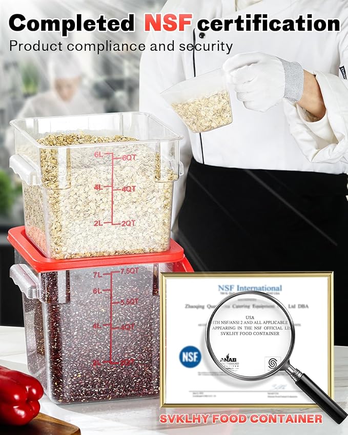 2QT4QT NSF Food Storage Containers: 6PCS Commercial Clear Food Storage