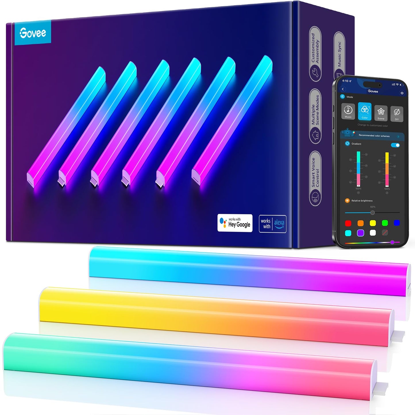 Govee Glide Wall Lights, RGBIC LED Light, Smart Gaming Light Compatible with SmartThings, RGB Lights Bar, LED Wall Lights for Bedroom, 2 Panels Set (3 Sections/Panel), Not Flexible
