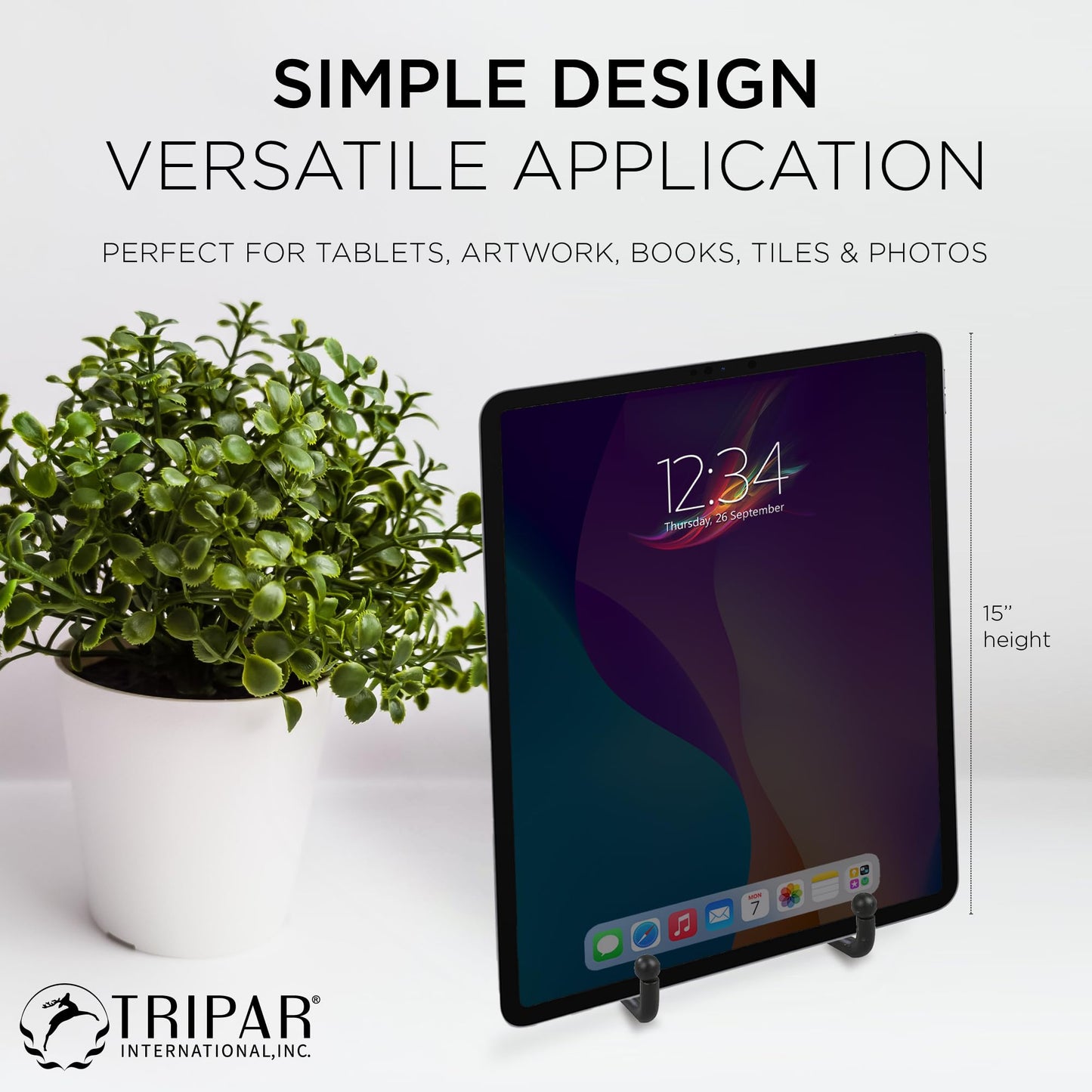 TRIPAR Decorative Scroll Rack, Large Black Display (8 Inch Depth) - Functions as Wall Rack or Tabletop Easel - Lightweight and Durable - Showcase Beautiful Plates, China, Artwork and More