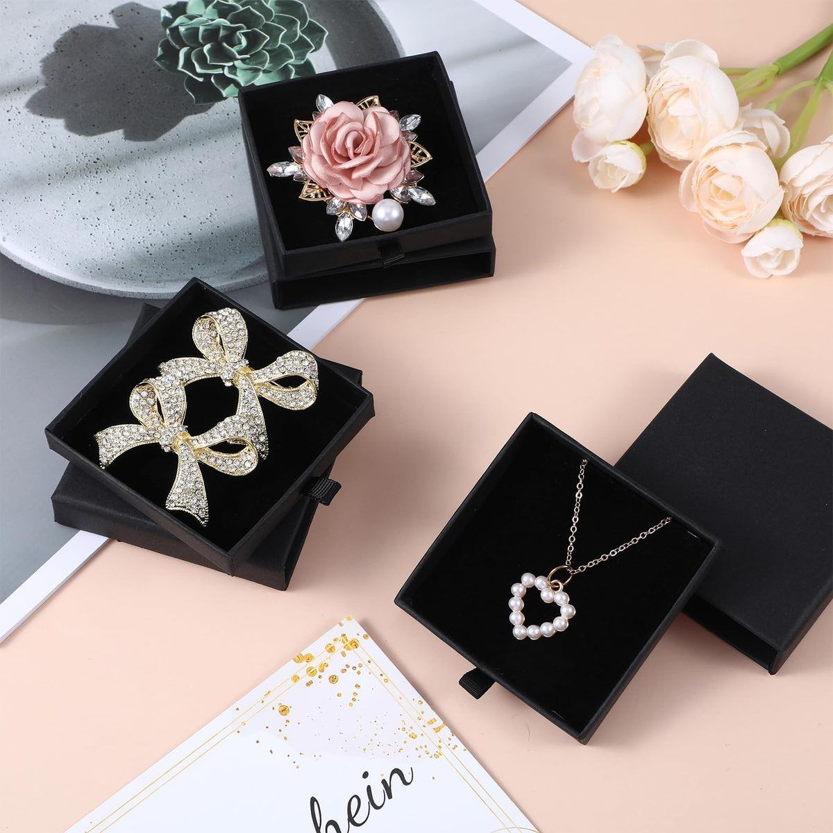 Nogeqi 3 Pack Jewelry Gift Box, Cardboard Small Jewelry Box, 2.76x2.76x0.67in Square Small Gift Boxes Storage Case for Bracelets Earrings Necklaces Gifts (Black)