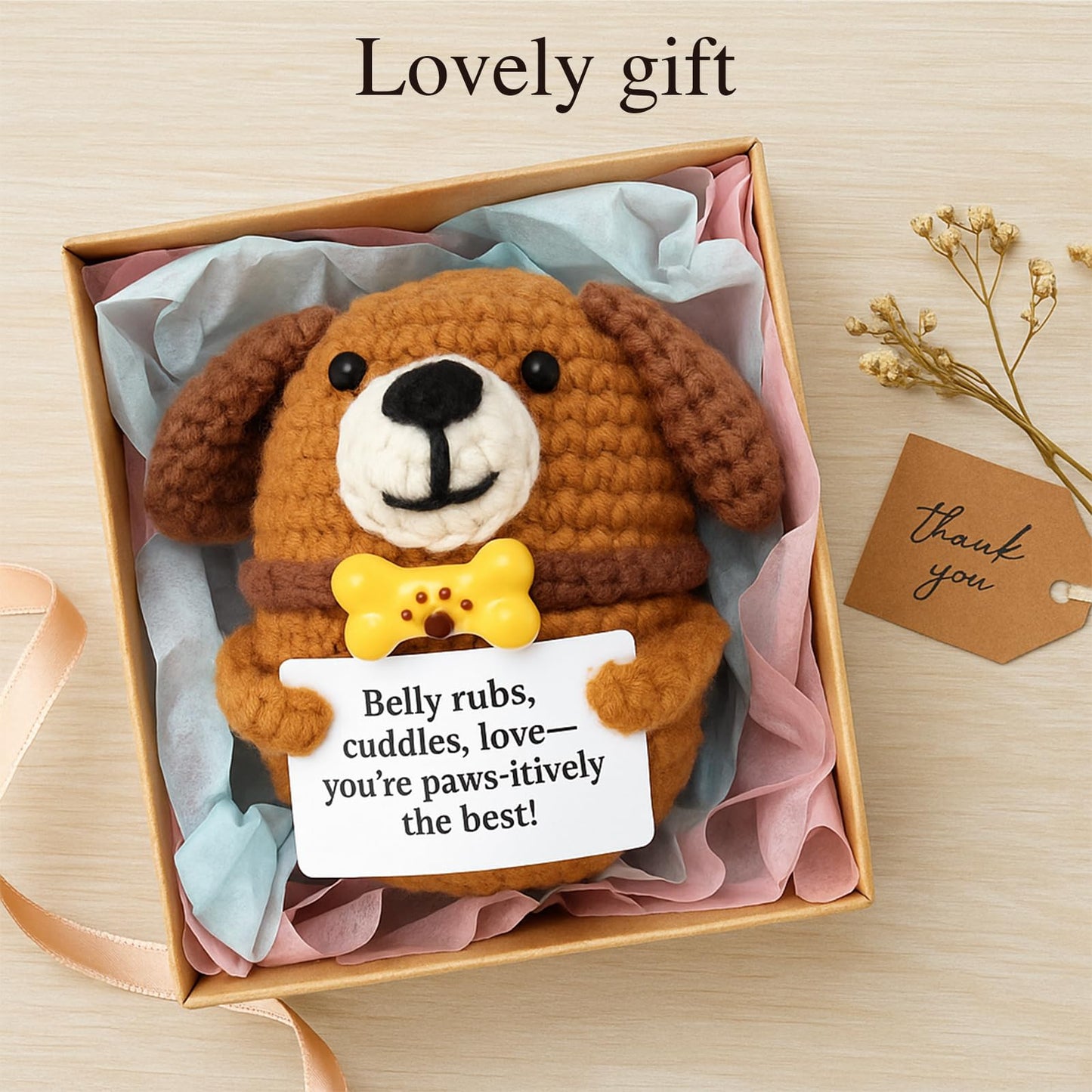 TWPER Dog Lovers Birthday Gifts for Women Men, Positive Crochet Animals Puppy, Funny Dog Mom Owner Gift for Friends Coworkers Thank You