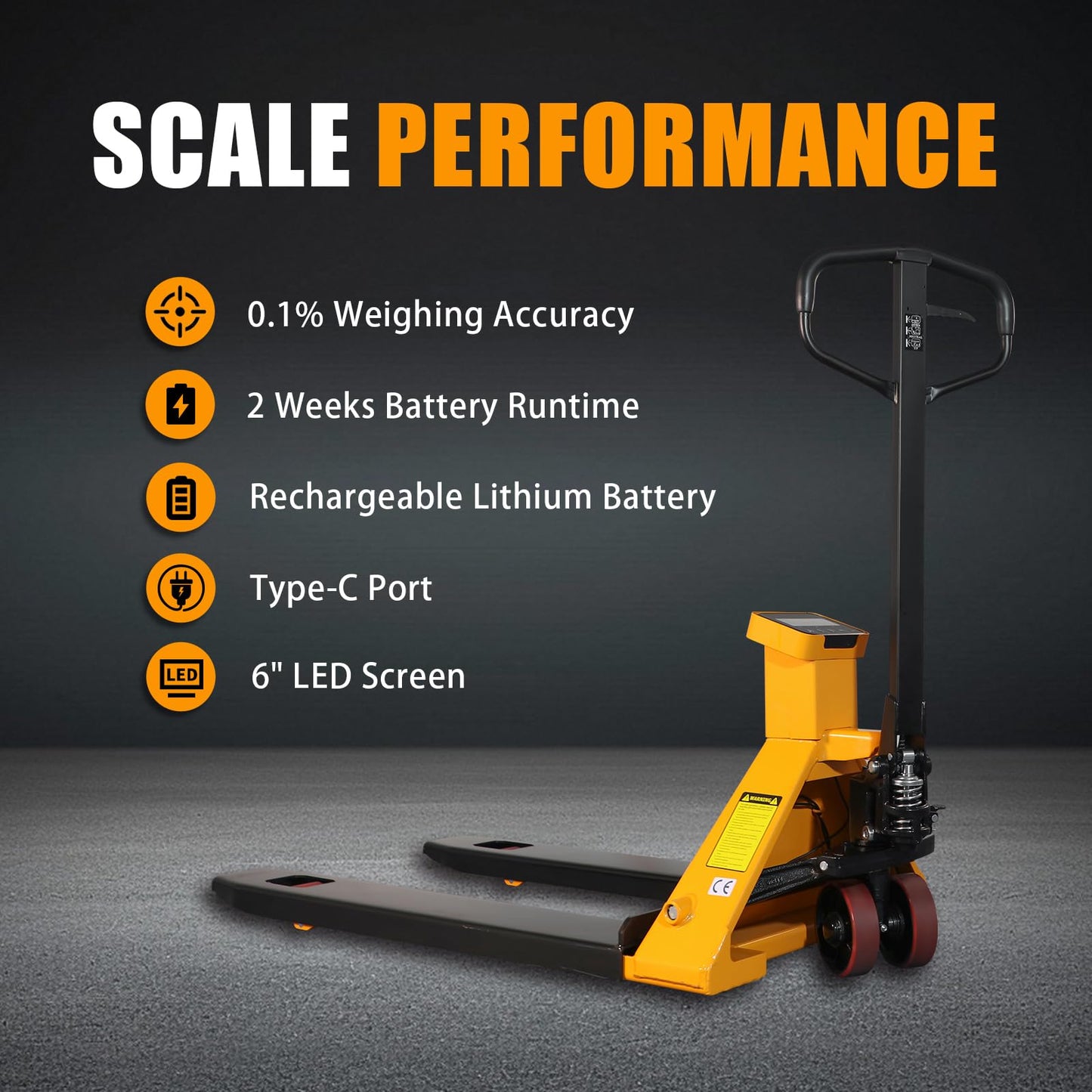 APOLLO Scale Pallet Jack 5500lbs Capacity, Lb/Kg Switchable Electronic Scale Manual Hand Truck, 0.1% Accurate, 45 x 27.7 Forks for Warehouse, Supermarket, Logistics Center