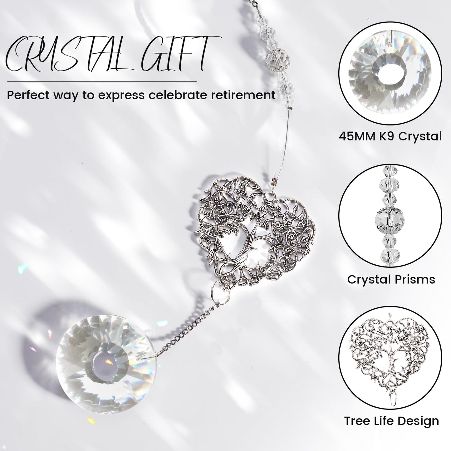 Elivida Retirement Gift for Woman Men, Best Gifts for Retirement 2025, You Shine The Work Rainbow Maker Cool Farewell Gifts, Going Away Gift Crystal Hanging Ornament, Heart Shaped Tree Life Design
