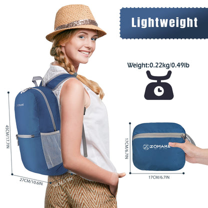 ZOMAKE Lightweight Foldable Backpack, Packable Rucksack 20L Folding Small Back Pack Foldaway Ultralight Daypack for Women Men Travel Hiking Walking (Navy blue)
