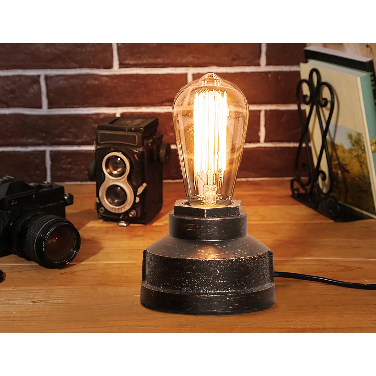 Boncoo Small Touch Control Table Lamp Base, Industrial Touch Light Vintage Edison Bulb Base, Dimmable Bedside Nightstand Accent Light for Living Room Bedroom, Antique Steampunk Style