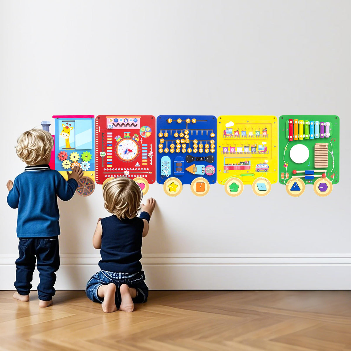 UREDISO Train Activity Wall Busy Board,Wooden Busy Board Train Activity Wall Panels,Montessori Sensory Wall Toys Panel for Kids, Learning Activity Center for Playroom,3 Years Old and Over (Train)