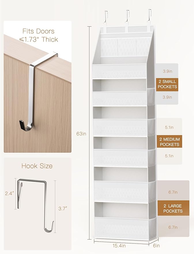 Criusia 2 Pack Over the Door Organizer, Heavy-Duty 6-Shelf Hanging Storage