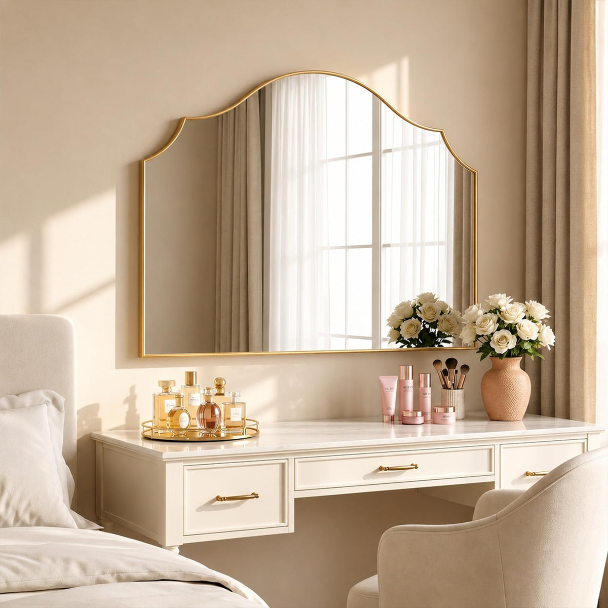 VIWILII 29"x39" Gold Arched Wall Mirror, Decorative Mirror