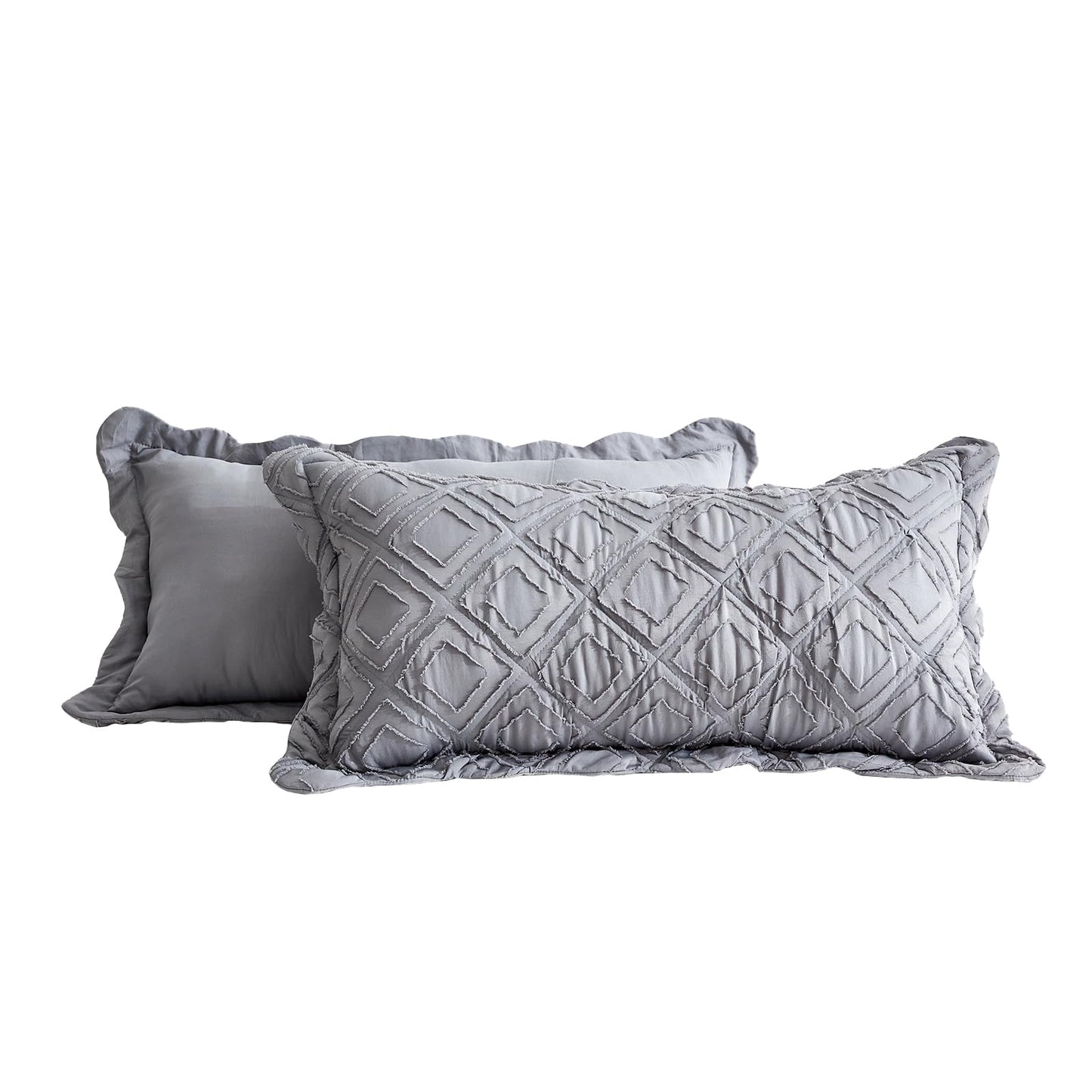 Blythease Oversized King Bedspread, Clipped Jacquard Diamond Quilt Set King/Cal King, Lightweight Tufted Reversible Coverlet, Scalloped Edge - Shabby Chic Boho Look, 3 Piece, Grey