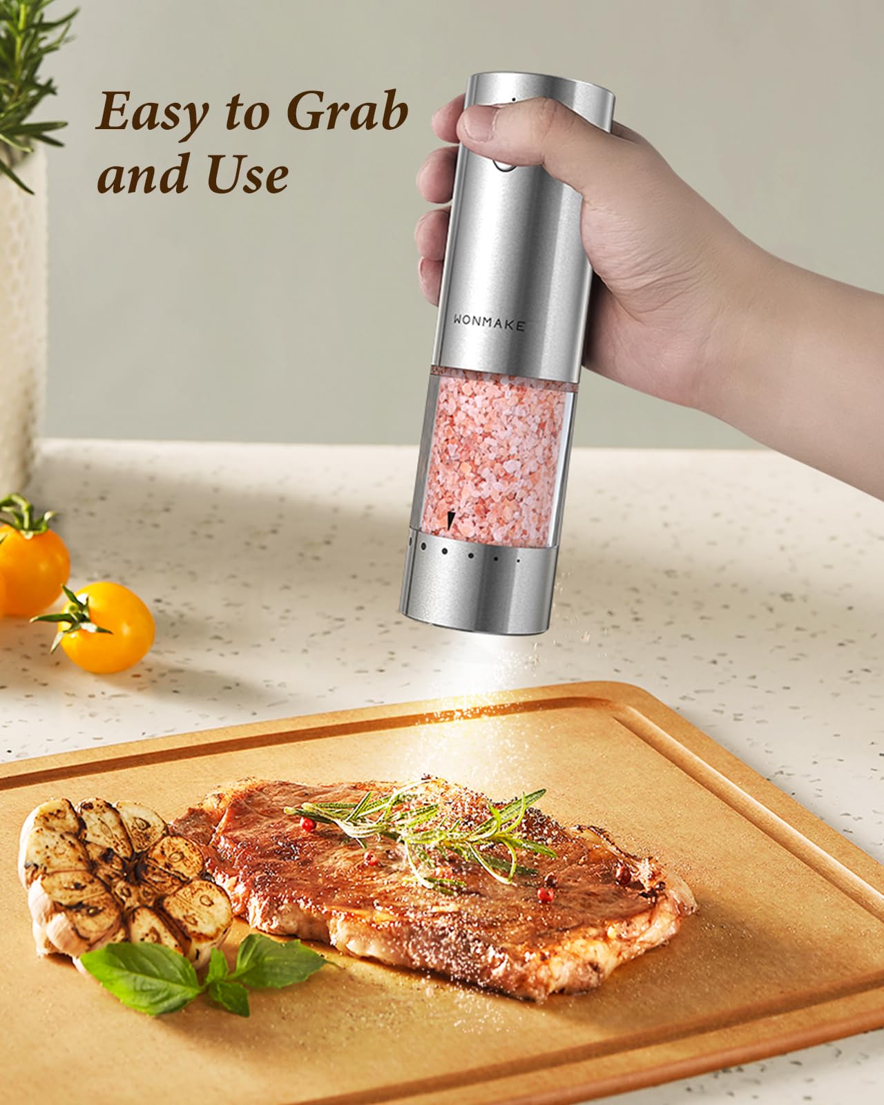 Electric Salt and Pepper Grinder Set - Automatic Refillable Salt and Pepper Grinders with Charging Base & LED Light, 6-Level Adjustable Coarseness with External Dial, Ideal Kitchen Gadget，Silver