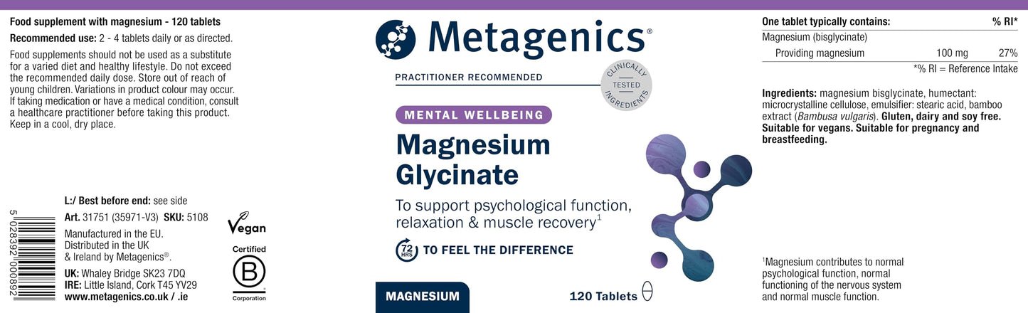 Metagenics Magnesium Glycinate 100mg - High Strength Supplement - Sleep Support - Easily Absorbable, Gentle on Digestion - 120 Tablets