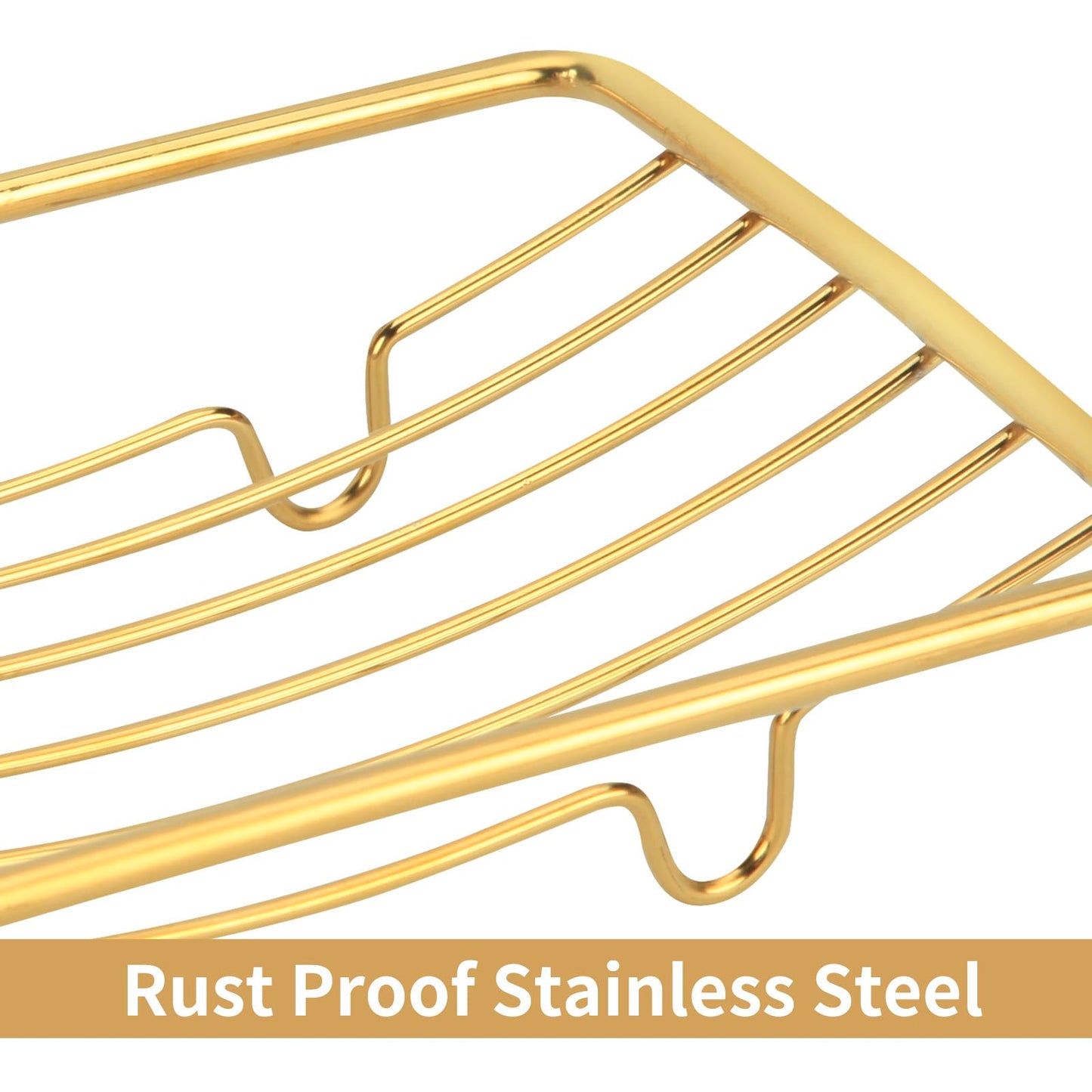 Snailhouse Soap Dishes, 2 Pack Self Draining Rustproof Stainless Steel Shower Bar Soap Dish Holder Tray Caddy Rack for Bathroom & Kitchen, Gold