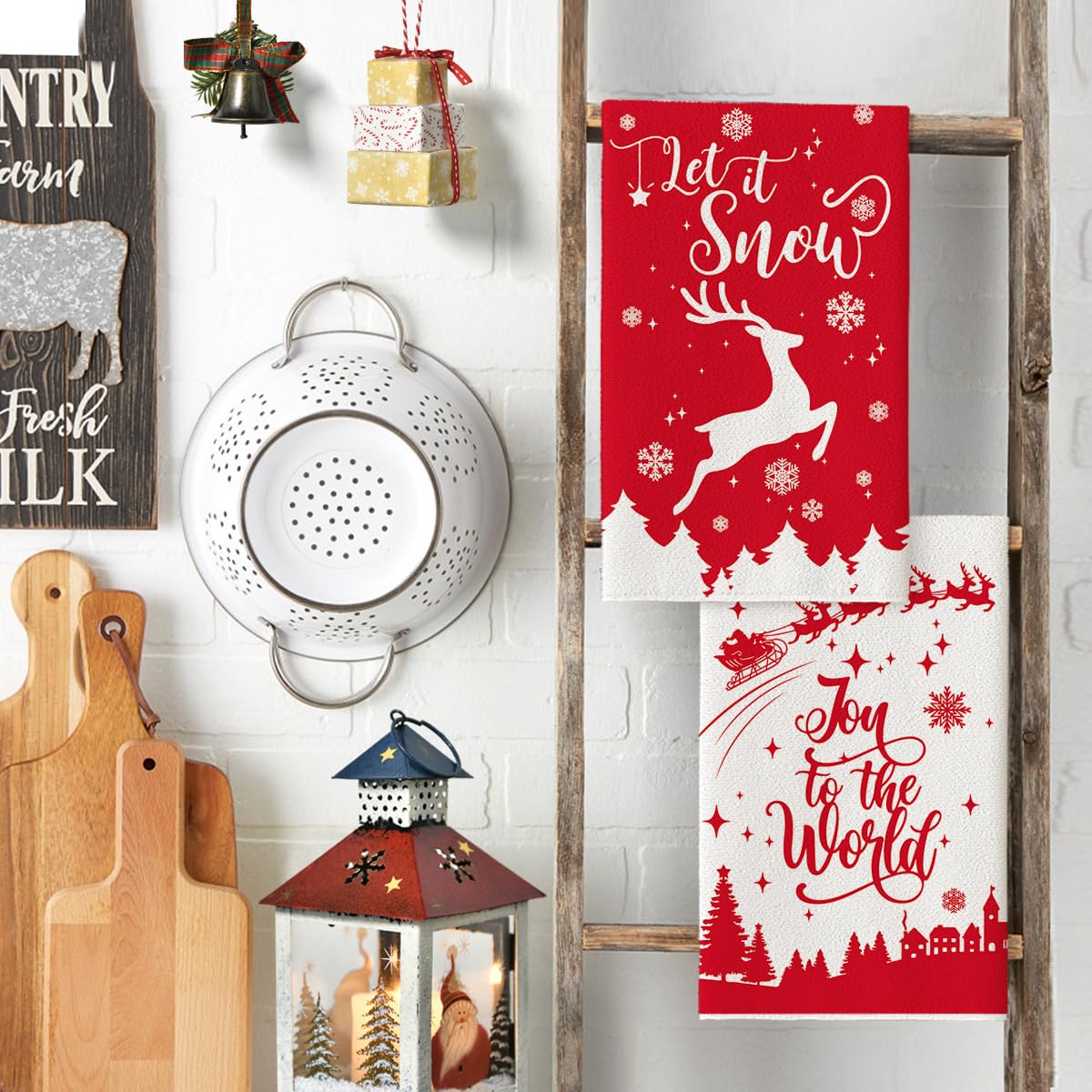 Artoid Mode Elk Merry Christmas Kitchen Towels and Dish Towels Red, 18 x 26 Inch Snow Winter Xmas Holiday Ultra Absorbent Drying Cloth Tea Towels for Cooking Baking Set of 4