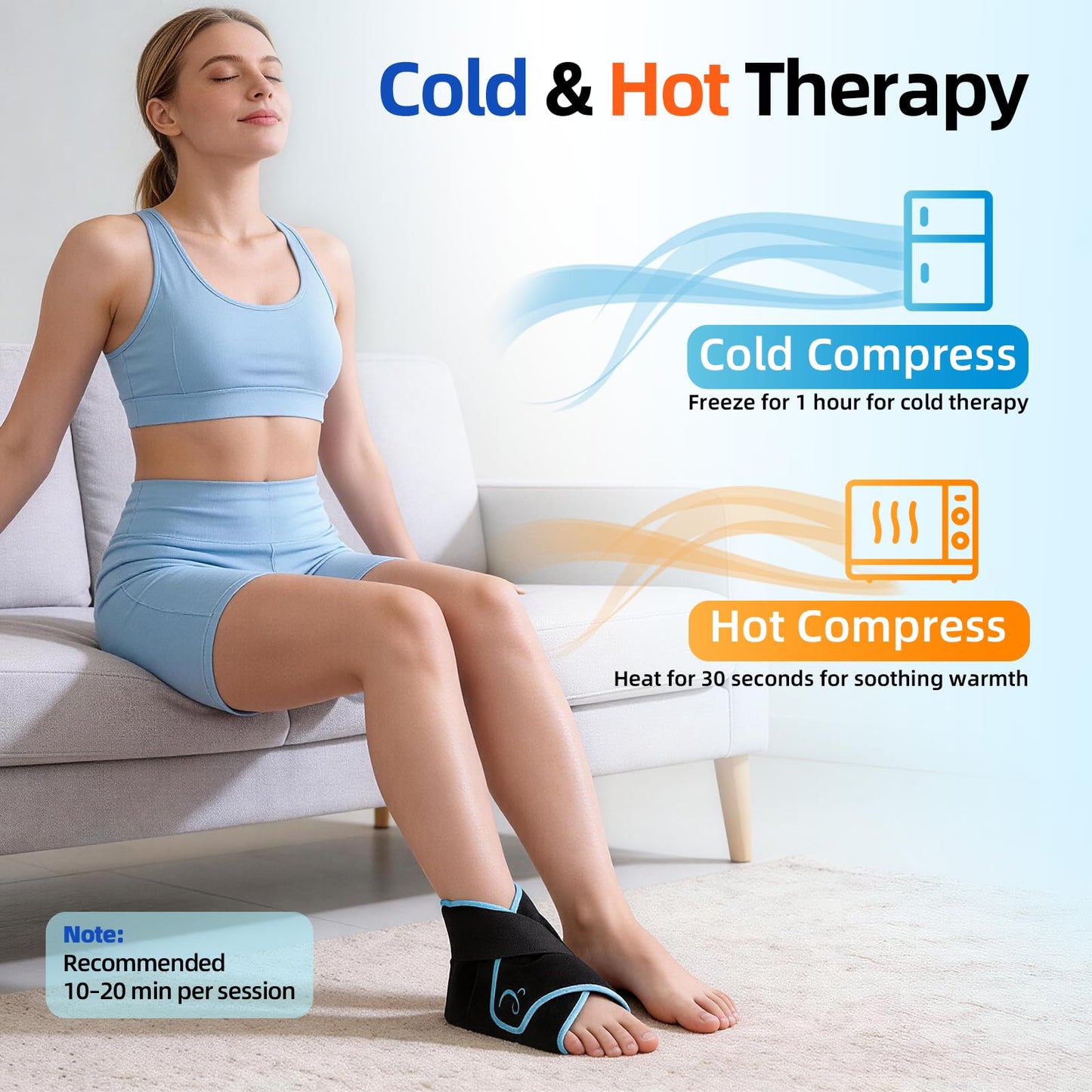Comfytemp Ankle Foot Ice Pack Wrap for Plantar Fasciitis Relief, Heel Pain, Swelling, Achilles Tendonitis, Heel Spur, Sprain, Hot Cold Compress, Women Men Gift for Mom Dad, FSA Eligible HSA, 1 Pack