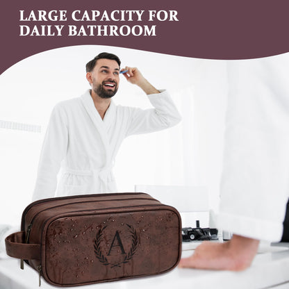Janhavi Travel Essentials Toiletry Bag, Waterproof PU Leather Initials & Wheat, Groomsmen Gifts, Men's Accessories Organizer, Travel Bags for Men, Birthday Gift Box for Men (Medium, Dark Brown, O)