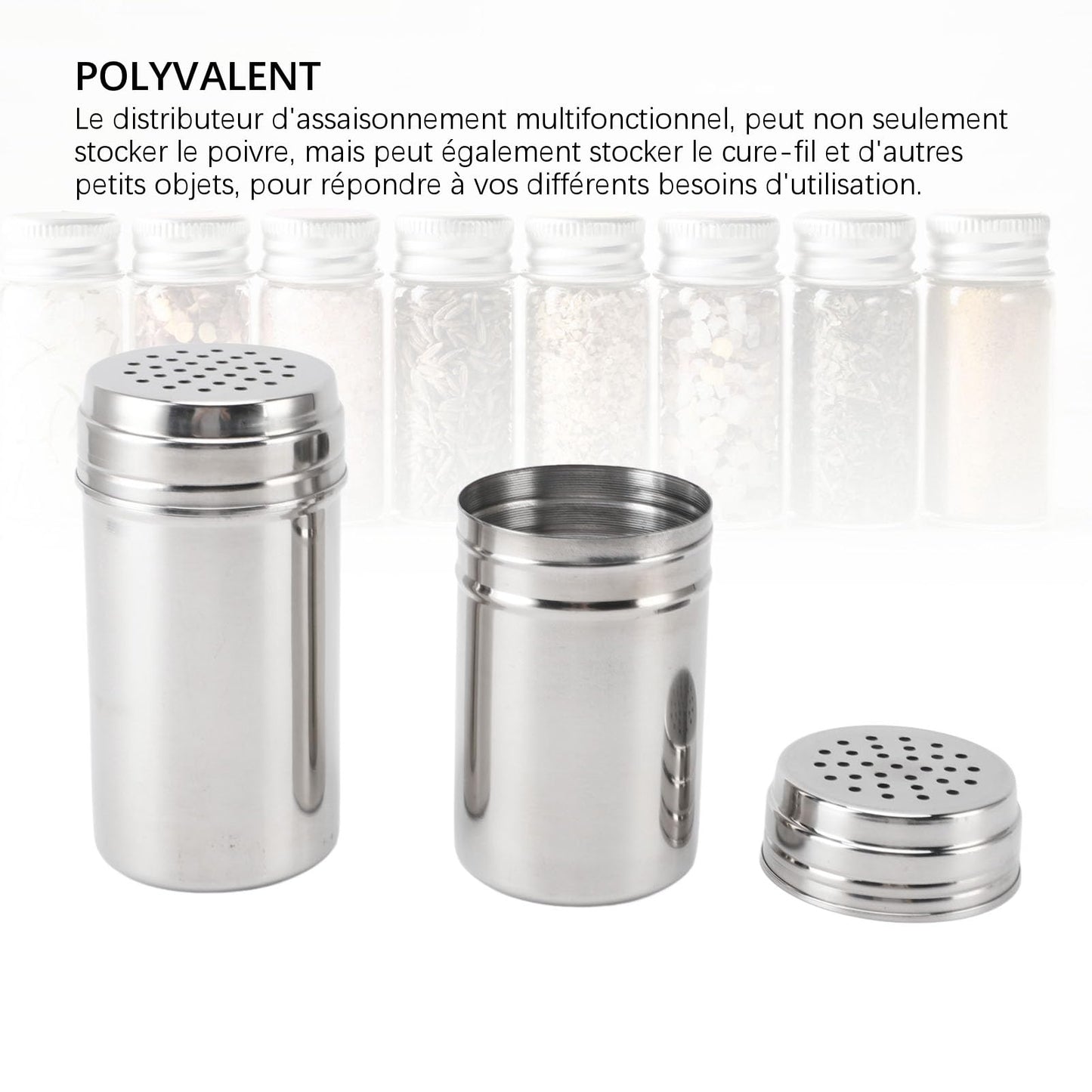 Condiment Shaker, 2PCS 304 Stainless Steel Adjustable Pour Holes Seasoning Dispenser Container Restaurant Organizing Cup for Kitchen Barbecue Camping (Type 2)