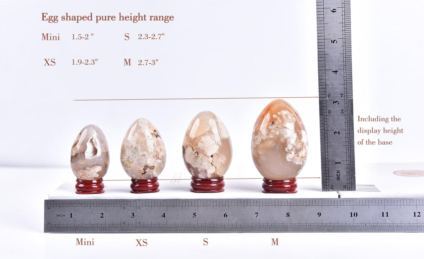 AMOYSTONE Sakura Agate Egg 2.3-2.7" Display Piece with Wood Stand for Office Decor - Unique Banded Natural Stone, Statement Shelf Decor for Living Room 5.3oz