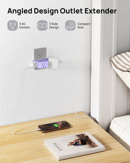 TROND Multi Plug Outlet Extender 2 Pack - Electrical Wall Splitter, 3 Way Angled Wall Outlet Adapter, Cruise Essentials, Small Multiple Plug Expander for Cruise Ship Home Office Dorm Room, White