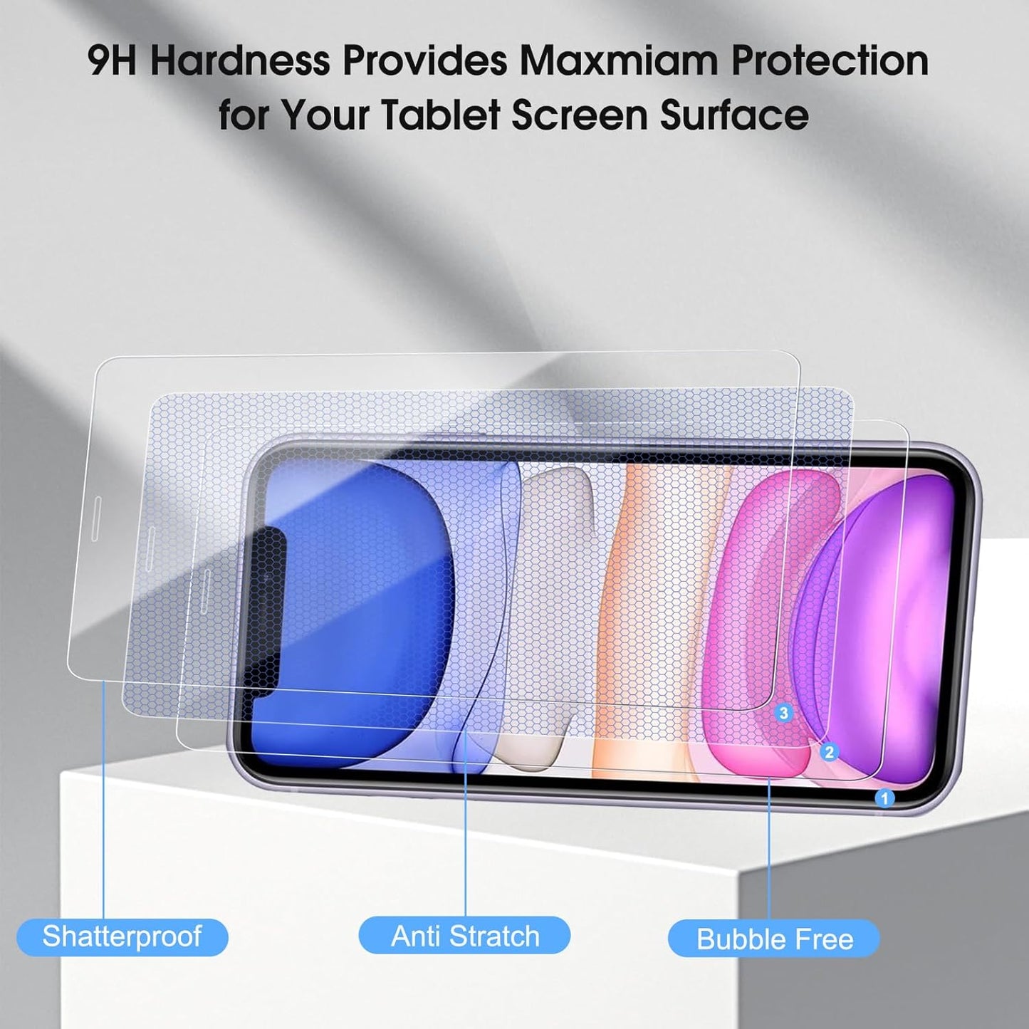 3 Pack Screen Protector for iPhone 11/XR 6.1 Inch, 9H Hardness Shock Resistant Tempered Glass HD Ultra Clear