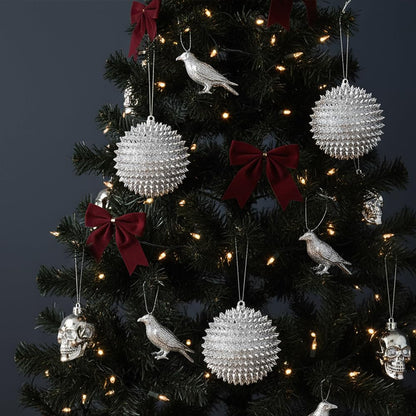 Spiked Glitter Christmas Ornaments, 4PCS 4.33" Handcrafted Cone Stud Ball Decorations in Punk Rock Gothic & Modern Glam Style, Shatterproof Christmas Tree and Holiday Decor for Home Party or Gift