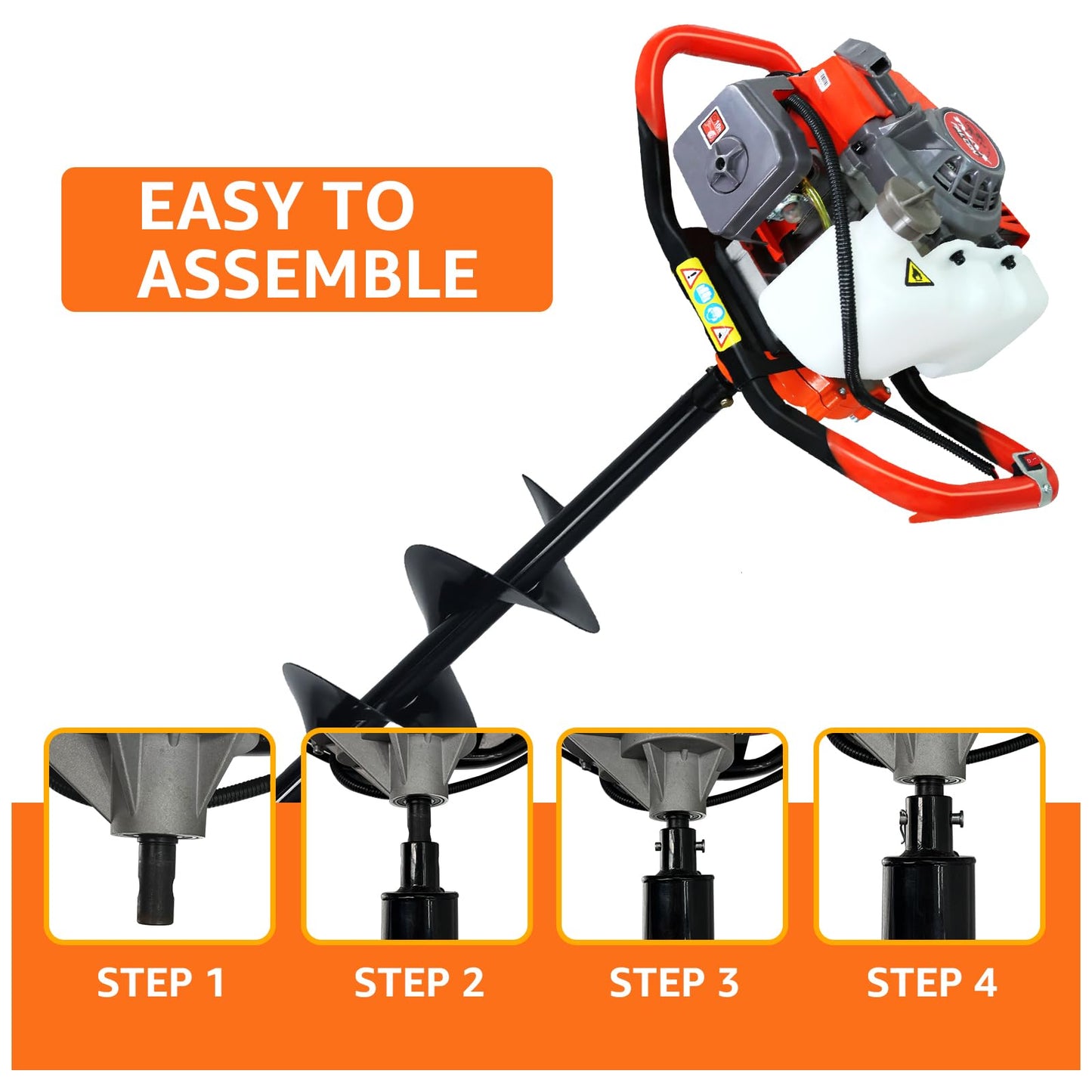 XJADQW 85CC 2-Stroke Gas Powered Post Hole Digger with 4" & 8" & 12" Auger Bits + 24“ & 24" Extension Rod, Heavy Duty Earth Auger for Farm, Garden, Landscaping, Construction