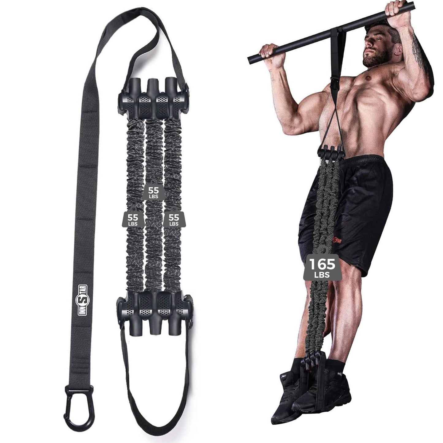 Innstar Pull Up Assistance Bands, 3 Heavy-Duty Adjustable Pull Up Bands Set, Pull Up Bands Assistance Bands for enhanced strength training - Patent (Black 165lbs adjustable resistance)