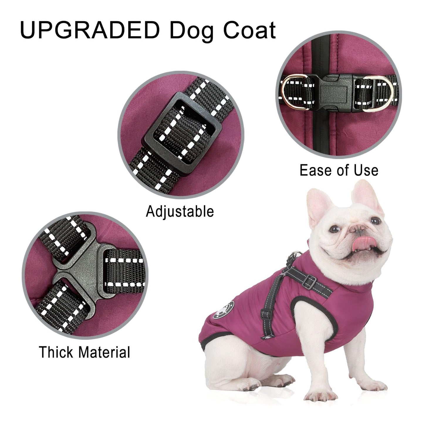Warm Cozy Dog Coat Jacket with Harness - Waterproof Upgrade for Winter Cold Weather - Small to Large Dogs