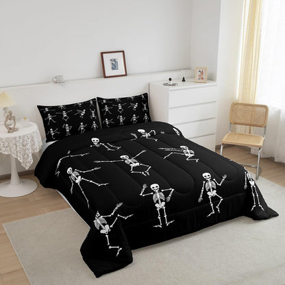 Erosebridal Sugar Skull Comforter Set Full Size Skeleton Bones Bedding Set for Kids Boys Girls Teens Adult Halloween Horror Theme Down Comforter Gothic Spooky Duvet Sets with 2 Pillow Cases