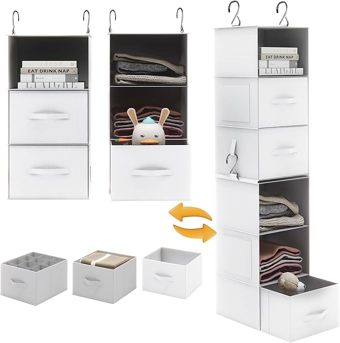 Twira 6-Shelf Hanging Closet Organizer, 2 Separable 3-Shelf Hanging Shelves