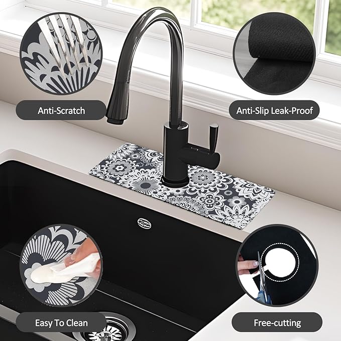 15" X 5.5" Kitchen Sink Splash Guard Faucet Mat Mandala Super Absorbent Fast