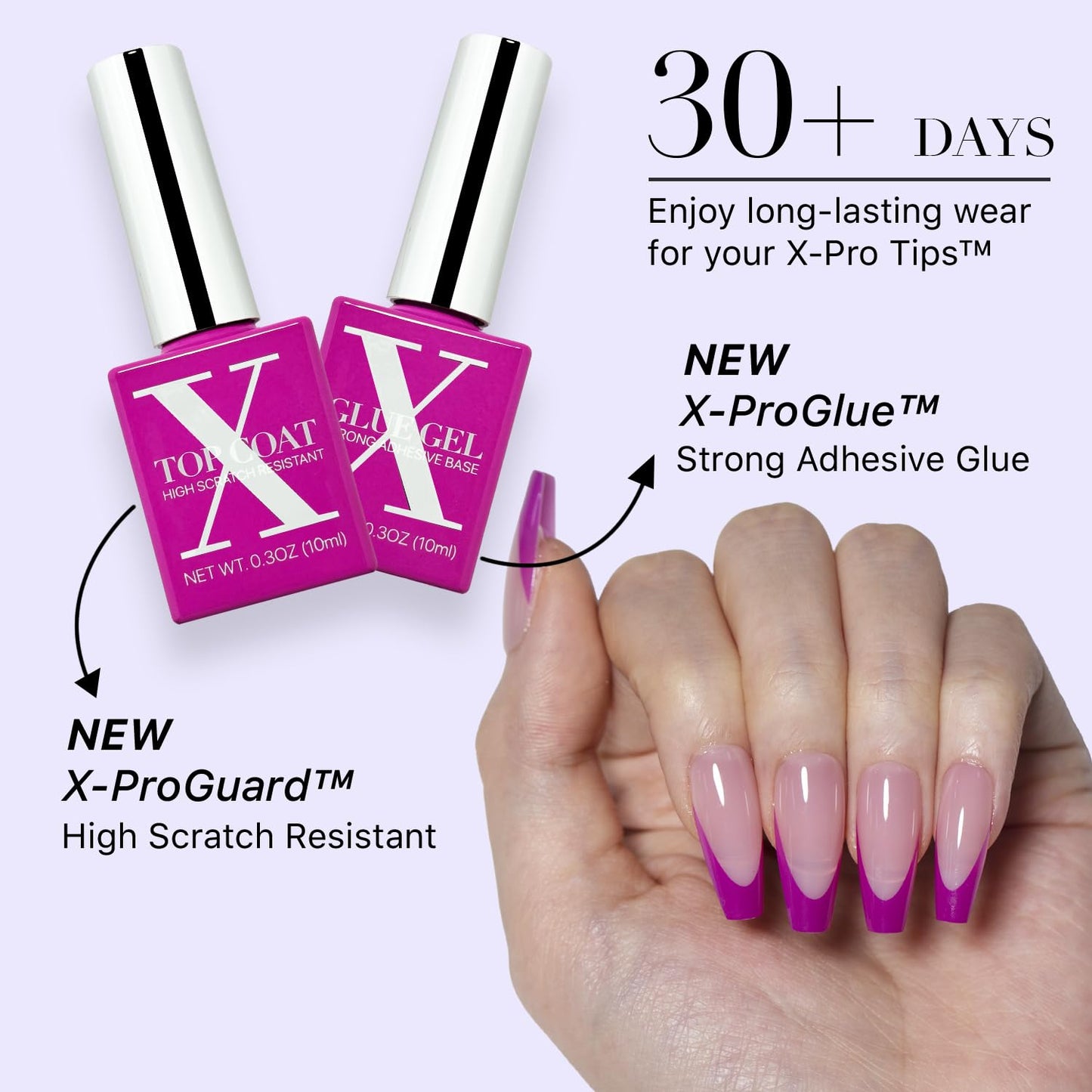 SXC Cosmetics French Tip Press On Nails - Skin Tone Nude and Color Series, Short Coffin X-Pro Tips Starter Kit ST119KIT