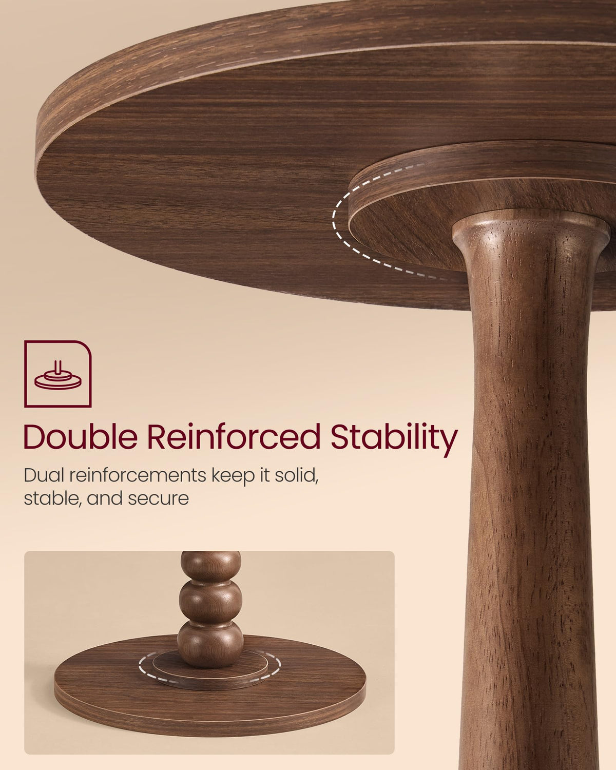 VASAGLE MARIEL Collection - Round Side Table, Small Drink End Table for Small Spaces, Accent Nightstand, Solid Wood Leg, Mid-Century Modern, for Living Room Bedroom, Chestnut Walnut ULET293KX01S