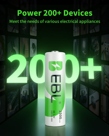 EBL AA Rechargeable Batteries 1.2V 2500mAh High Performance Pre-Charged AA Batteries - 4 Pack