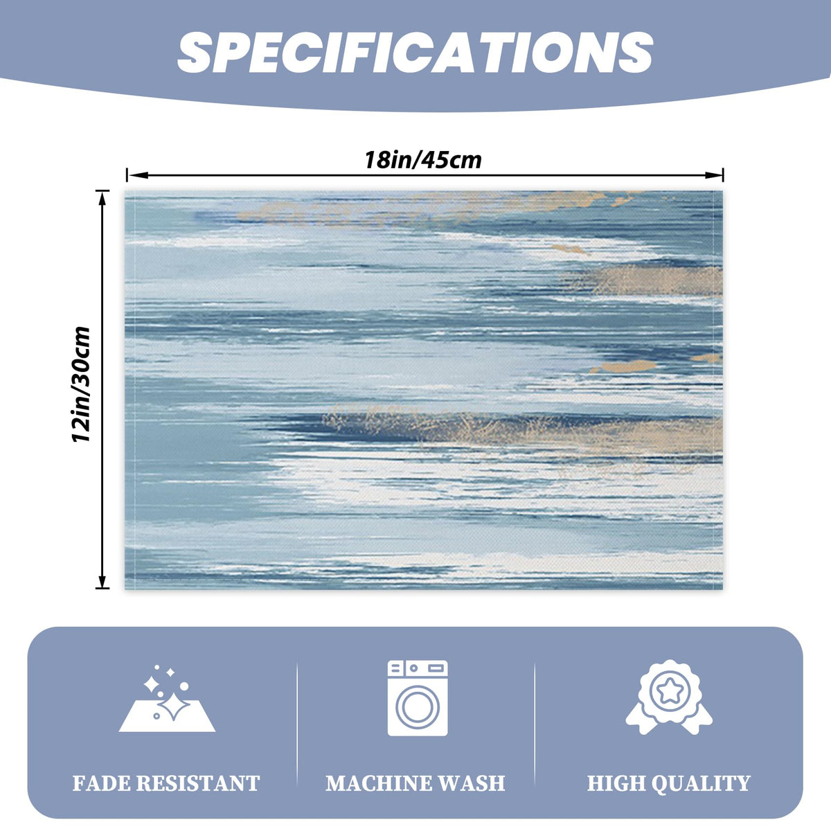 AOFOTO Abstract Placemats Set of 4 for Dining Table Blue Boho Ombre Grunge Rustic Wooden Place Mats Washable Rectangular Art Painted Table Mats for Home Kitchen Restaurant Decor 12x18 Inch