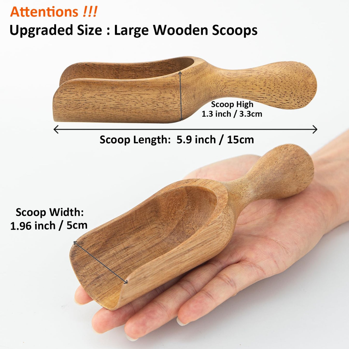 Large Coffee Scoop Shovel, 3pcs Wooden Scoop for Jars, 5.9″ Big Ground Coffee Scoop Measuring Spoons for Coffee, Tea, Powder- Multifunctional Kitchen Scoop for Bath Salts,Laundry (Acacia Wood)