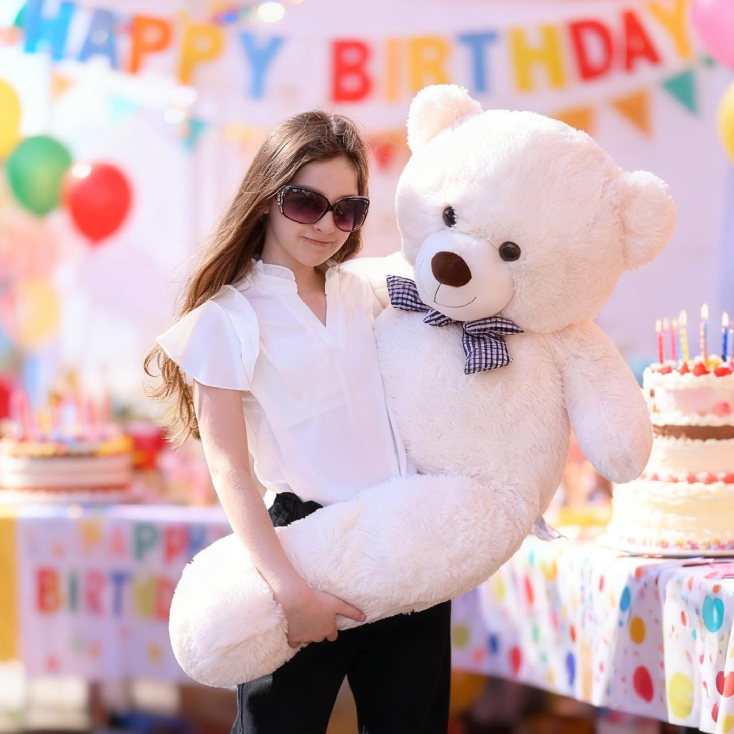Misscindy Giant Teddy Bear Plush Stuffed Animals for Girlfriend or Kids 47 inch, (White)