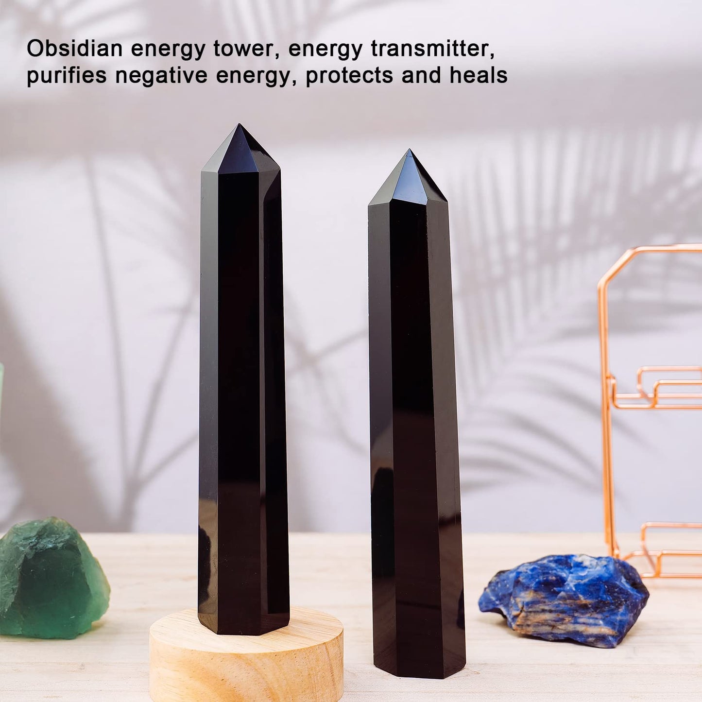 Apengshi Large Obsidian Natural Healing Crystal Tower 5.9"-6.3" 6 Faceted Single Purification Guard Charger Crystal Wand Stone Meditation Home Decor Collection Gift