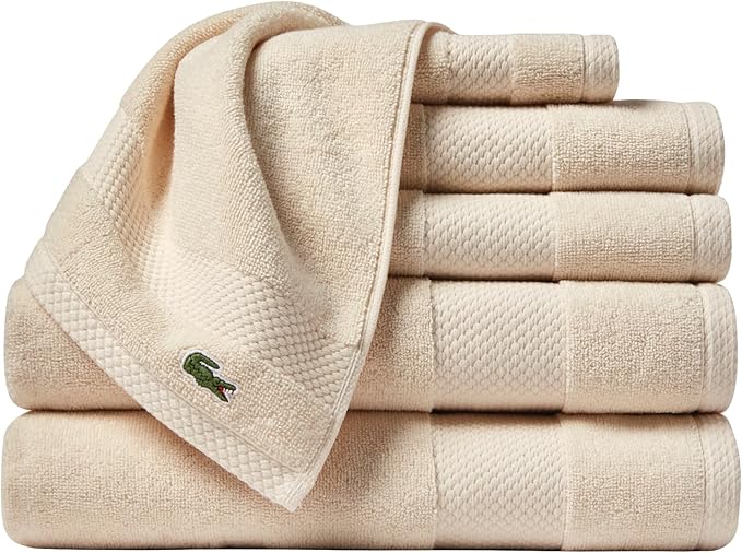 Lacoste Heritage Supima Cotton 6-Piece Towel Set, 2 Bath Towels, 2 Hand Towels