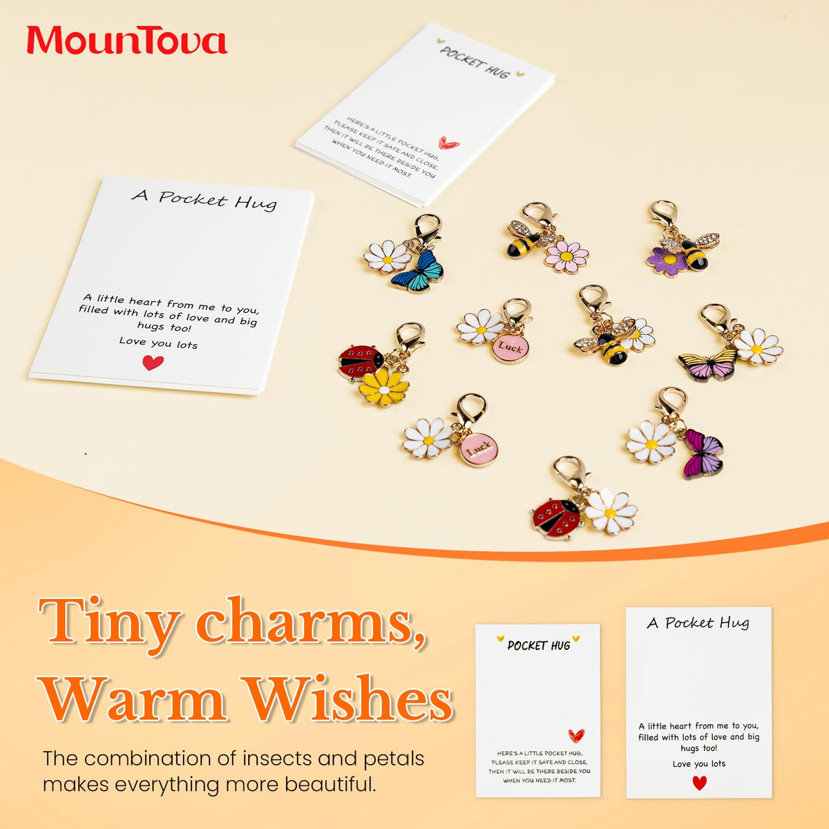 mountova 10 Sets Pocket Hug Card with Cute Mini Size Tokens, DIY Sentimental Gift for Encouragement Anxiety Relief & Emotional Support – Inspirational Keepsake for Friends Family Kids & Loved Ones