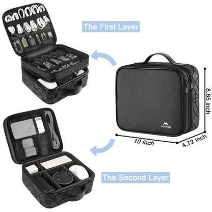 MATEIN Cable Organizer Bag, Waterproof Travel Electronic Storage, Shockproof Portable Double Layer Tech Bags Carrying Case for Cord, Earbuds, Charger, SD Card, DJ Gifts, Black