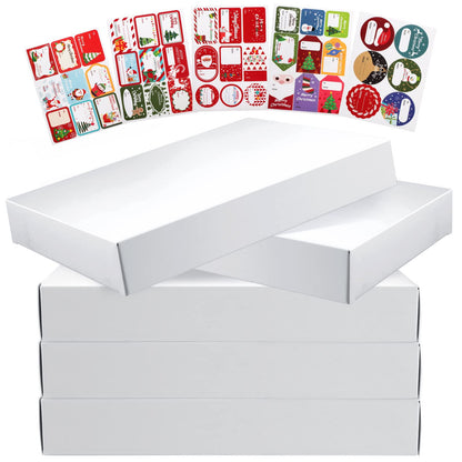 Marspark 20 Pieces Christmas White Gift Wrap Boxes with Lids 9 x 6.7 x 1.4 Inch for Wrapping Clothes and 6 Sheets Tag Stickers for Holidays Birthday Gifts