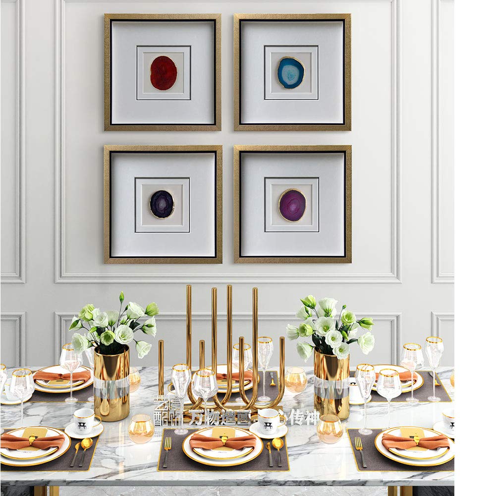 ARTECORS Handmade 40x40cm Gold Edge Agate Stone Wall Art with Shadow Box Framed Front Glass for Modern Living Room Bedroom Home Decoration