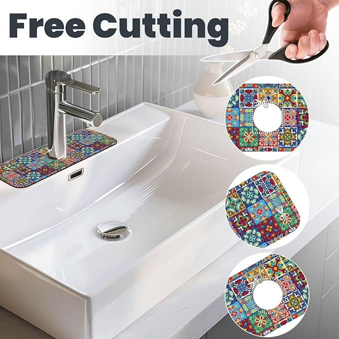 Talavera Mexican Ceramic Tiles Boho Kitchen Sink Splash Guard Faucet Mat 1 Pcs