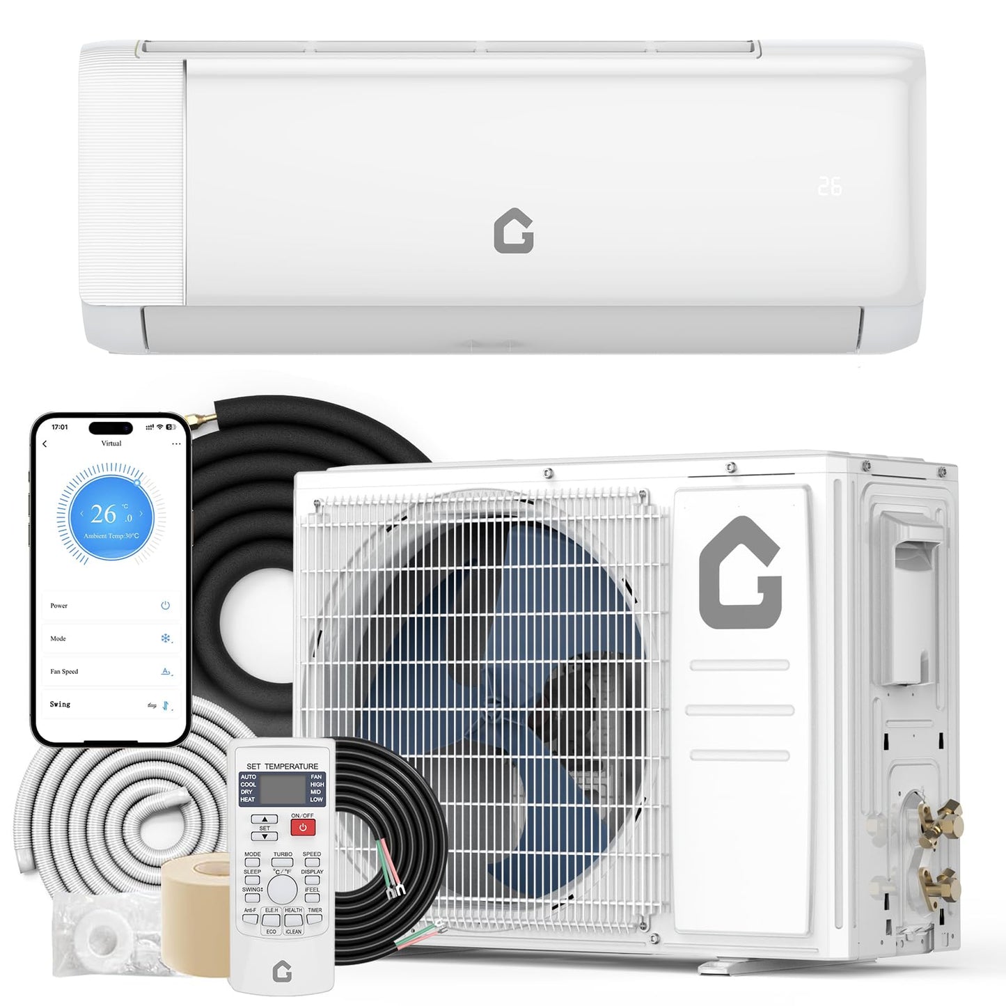 12000 BTU Mini Split Air Conditioner, 21 SEER2 208-230V Split Unit Ac and Heat Cool Up to 750 Sq.Ft, Ductless Air Conditioner w/Complete Installation Kit,Remote,2.0 Wifi Control,Low Noise