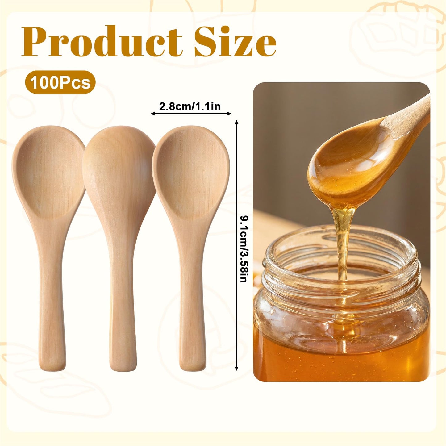 100 Pcs Mini Wooden Spoons Bulk, 3.5'' Little Natural Wood Teaspoons for Jars, Small Bath Salt Spoon, for Jars Sugar Creamer Honey Spices Salt Condiment