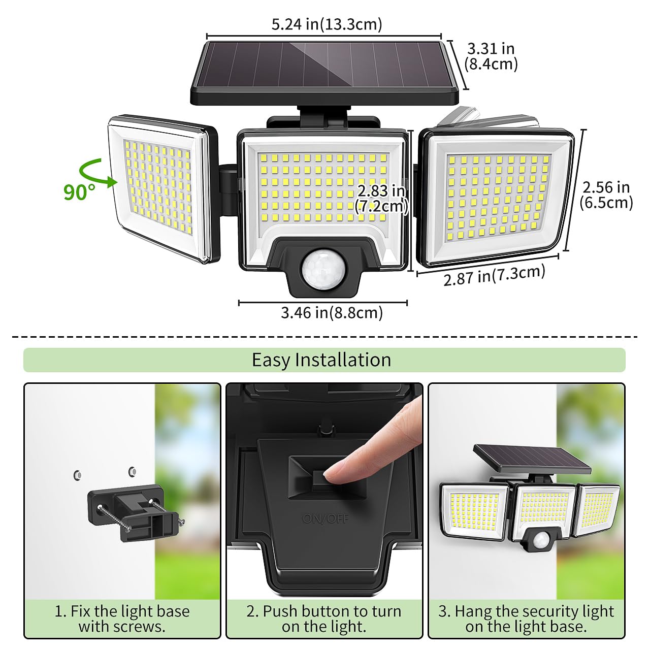 CLAONER Solar Lights Outdoor, Upgraded 216 LED Motion Sensor Security Light with 360° Wide Lighting Angle, Easy to Install, IP65 Waterproof Durable Solar Powered Flood Lights for Outside 2 Pack