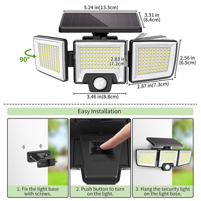 CLAONER Solar Lights Outdoor, Upgraded 216 LED Motion Sensor Security Light with 360° Wide Lighting Angle, Easy to Install, IP65 Waterproof Durable Solar Powered Flood Lights for Outside 2 Pack