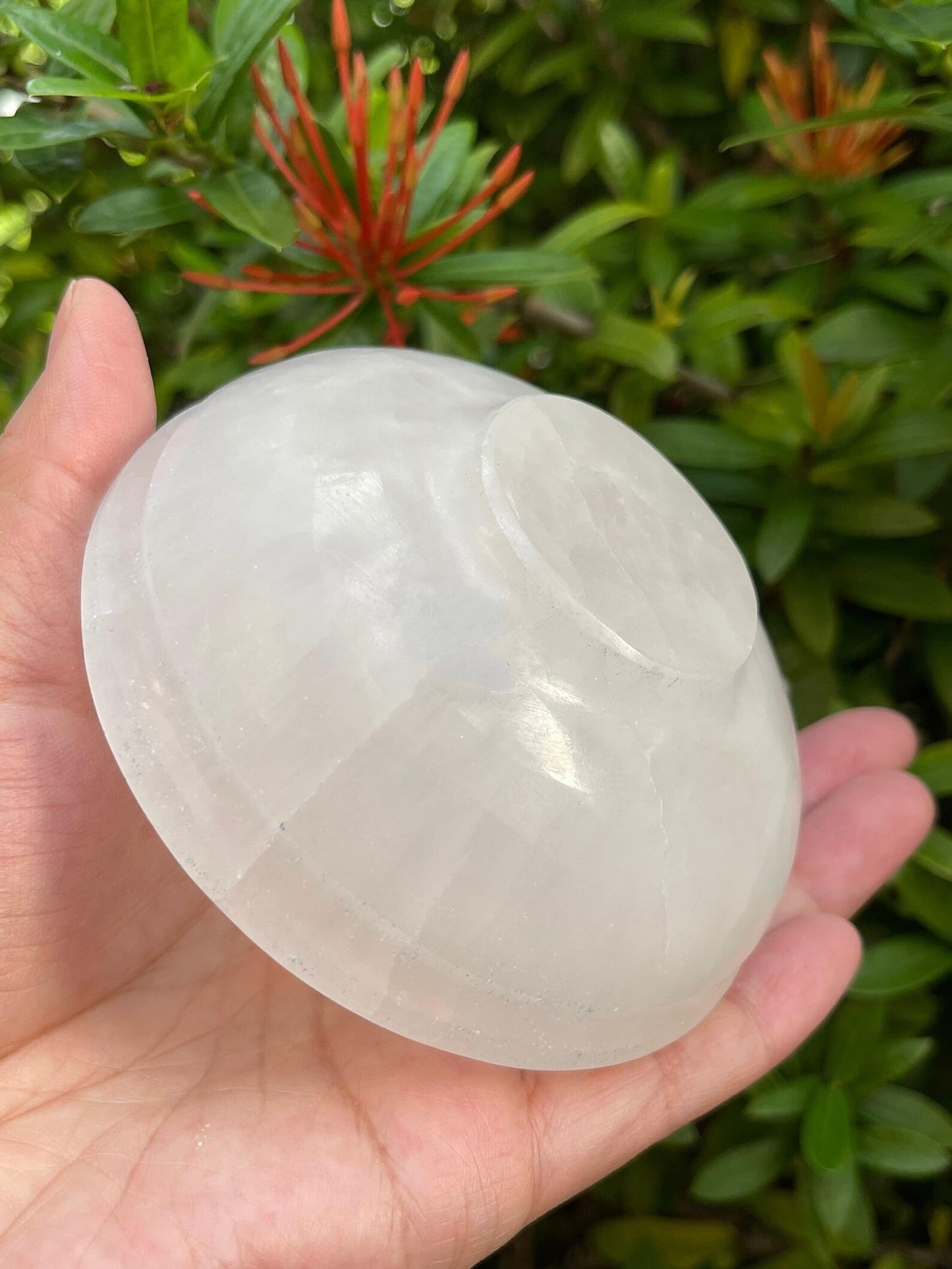 GAF TREASURES Gemstone Carved - 4" Diameter Selenite Crystal Polished Charging Bowl With Curves And Pedestal, Selenite Bowl On Stand