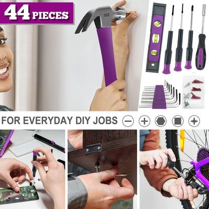 Werktough Pink Tool Kit 44PCS 4V Electric Screwdriver Ladies Tool Kit Set DIY Home Repair Set Toolbox Hand Tool Kit Storage Case Gift Set