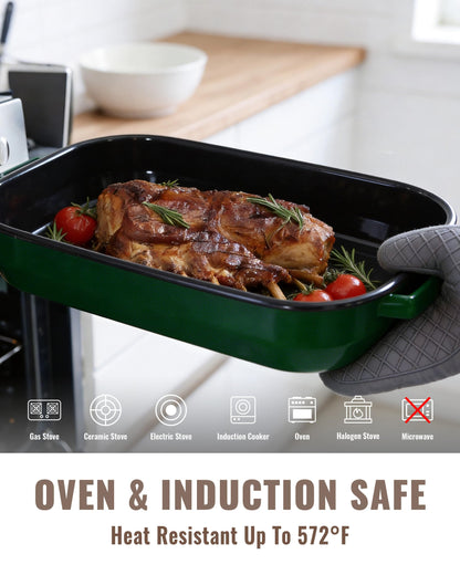MCCSI Casserole Dishes for Oven Lasagna Baking Pan 6-Pack Set with Handle & Rack 14&17 Inch Large Deep Enamel Roasting Pan, 572°F Heat Resistance Dishwasher Safe NonStick Wedding Kitchen Gift Bakeware